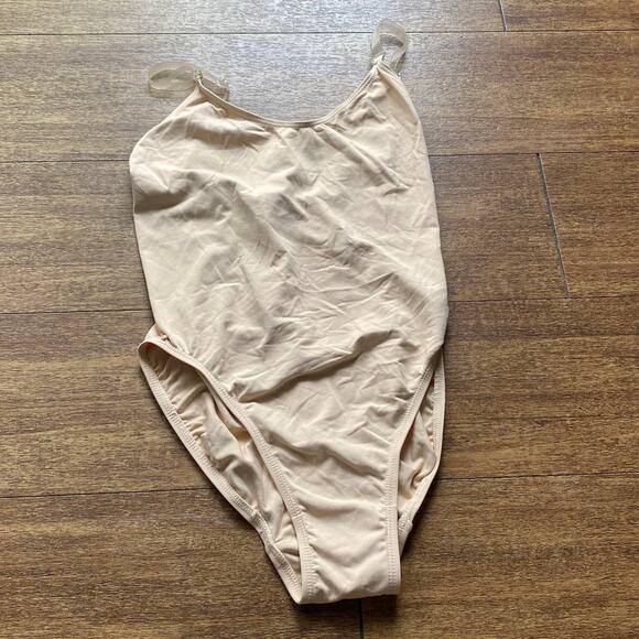 Capezio Nude Leotard Clear Straps Tan Bodysuit Gymnastics Dance Sz Medium - Picture 3 of 9